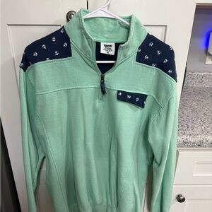 Vineyard Vines Mint Green Quarter-Zip Pullover with Navy Anchor Accents